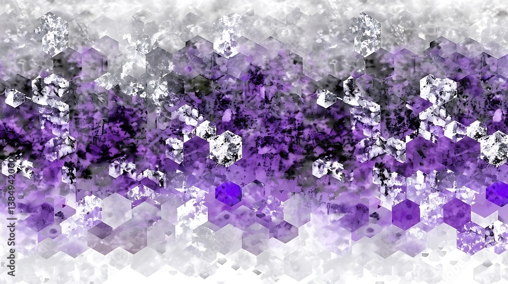 Poster abstract image of hexagonal shapes and gradients of purple and white