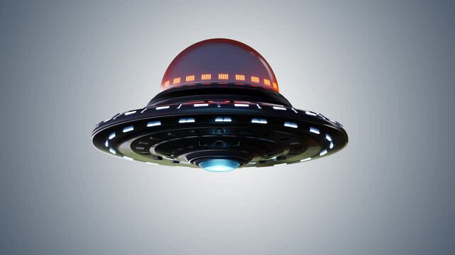 Rotating UFO alien spaceship isolated with chroma key background.