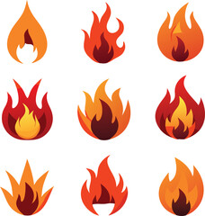 Fire Icon Collection | Flame Vector Icon Pack | Illustration | Logo | Clipart Design