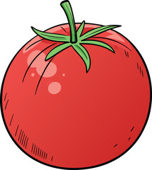 Red Tomato Line Art Flat Vector Illustration | Cartoon Logo Icon | Clipart | Isolated on White Background
