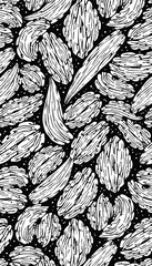 Abstract black and white doodle strokes seamless pattern, art, lines