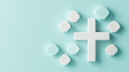 Obraz premium Abstract Christian Cross on Light Teal Background