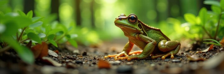 Obraz premium Frog legs on a forest path , forest, hiking