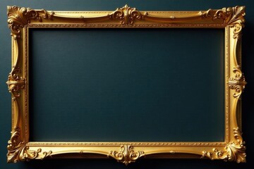 Intricately designed gold scroll frame features gilded patterns and curves , art, vintage, elegant