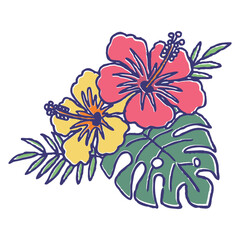 手書きペン画　ハイビスカス