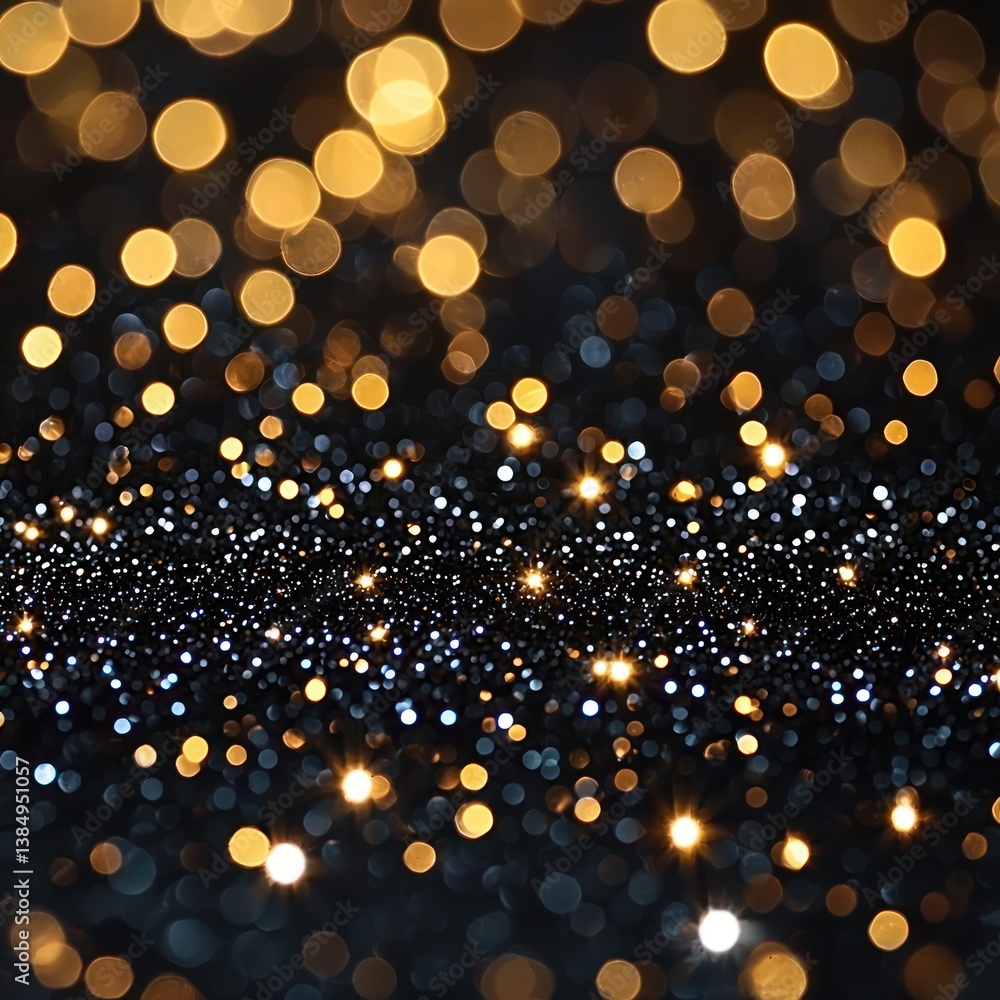 Poster ethereal abstract with shimmering lights: golden bokeh overlay on dark backdrop