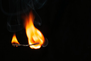 Match burning moment. fictional fire and light the match