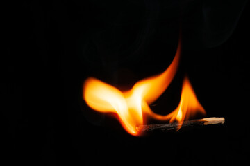 Match burning moment. fictional fire and light the match