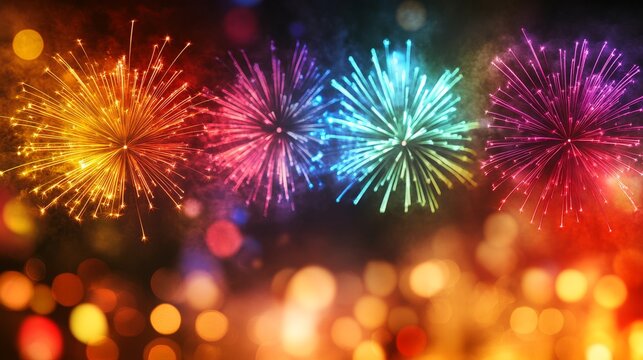 During the night celebration, vibrant fireworks created a spectacular display of colors