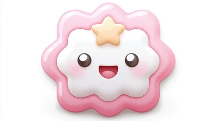 Cute Pink Star Cookie with Happy Face and Smiling Expression on a White Background