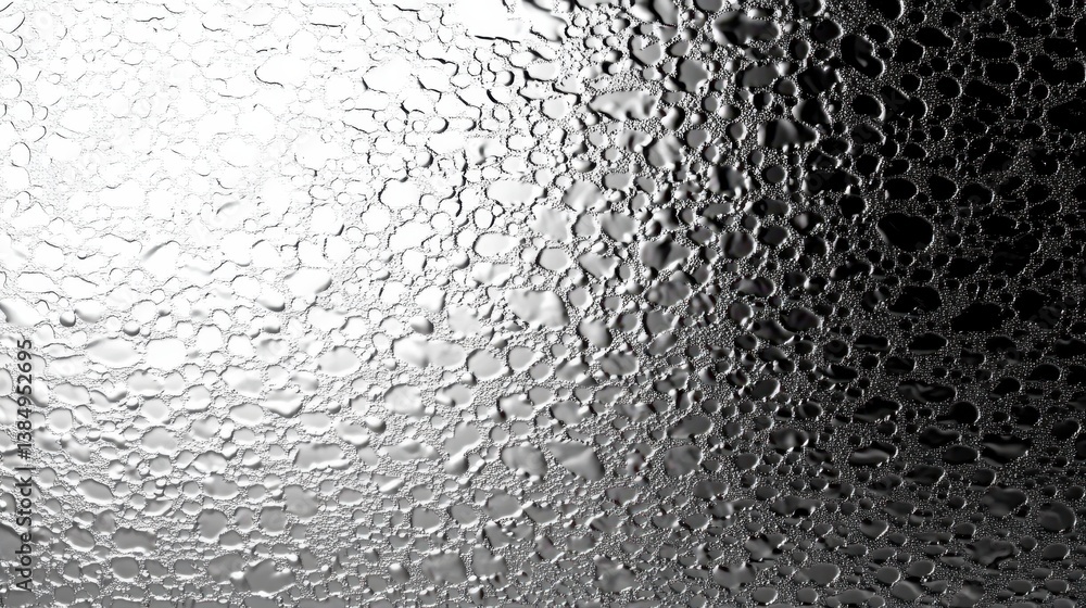 Poster metallic surface with bumpy texture, reflecting light and casting intricate shadows, creating dynami