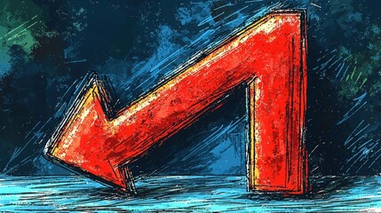 Bright Red Arrow Pointing Downwards on Textured Abstract Background in Artistic Style