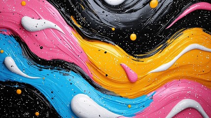 Obraz premium Colorful Abstract Swirls of Paint on Black Background with Dynamic Flow and Texture