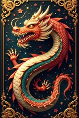 Obraz premium Regal dragon surrounded by intricate golden swirls on a lavish background, fantasy, dragons, mystical