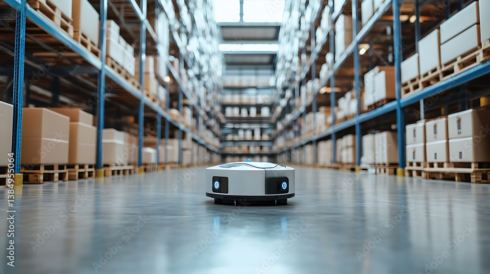Poster an ai powered autonomous warehouse robot organizing and sorting inventory with high efficiency, logi