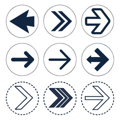 Black vector arrow icon set for web design, including play, pause, forward, and next symbols