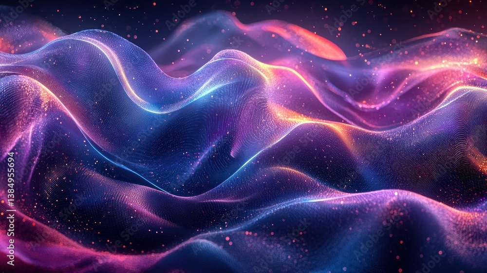Aufkleber abstract flowing network with glittering particles and vibrant color gradients