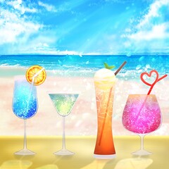 南国の美しいビーチとジュース