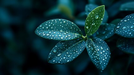 An intimate photo of a dew-kissed green leaf in a lush garden