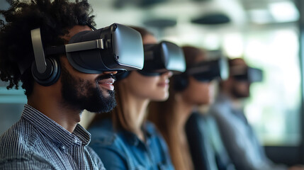 A Caribbean team analyzing customer behavior using VR headsets 