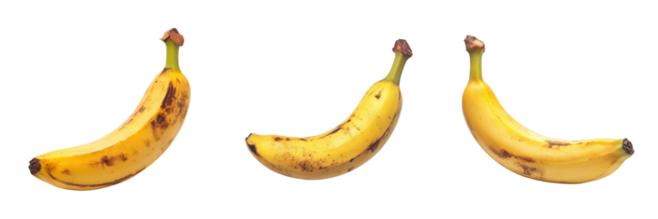 Triptych of a single ripe spotted banana.