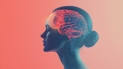 A woman's head with a pink brain