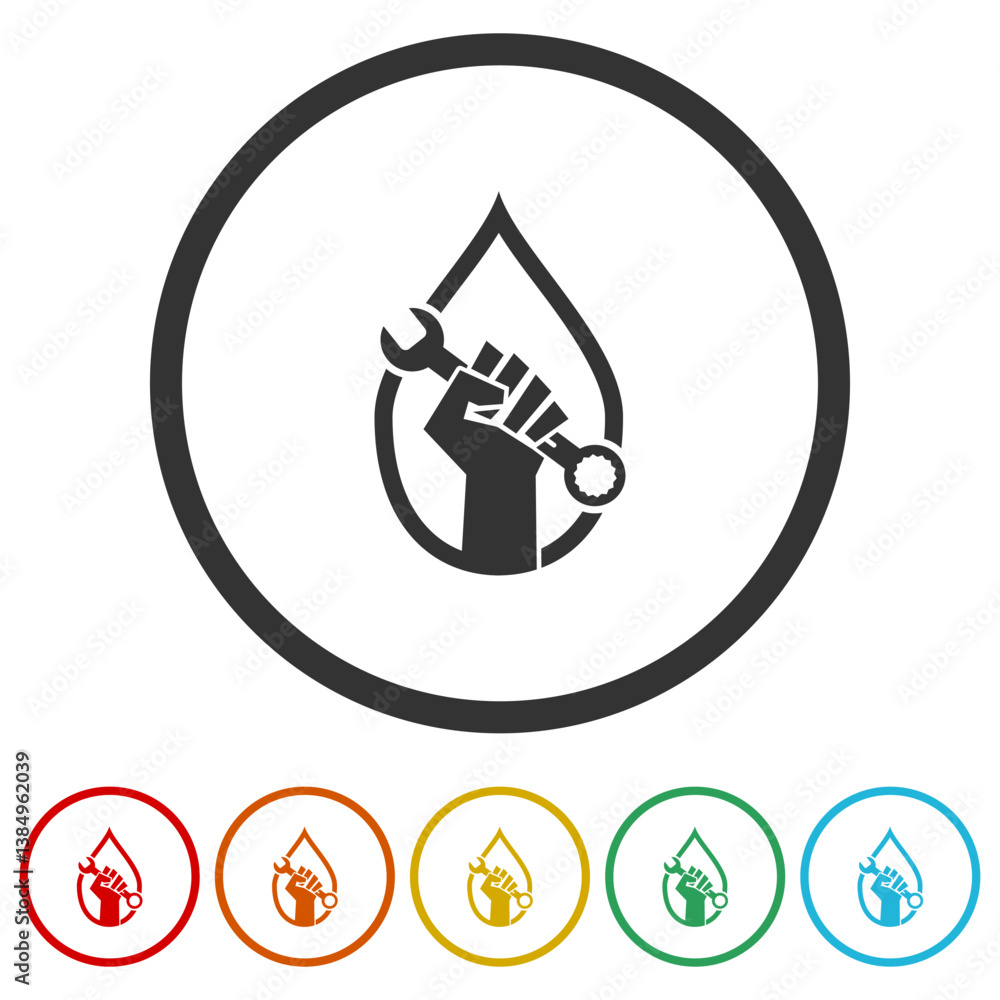 Poster water service logo. set icons in color circle buttons
