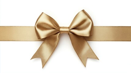 Fototapeta premium Golden Satin Ribbon Bow on White Background – Luxurious Gift Wrap Decoration for Celebrations