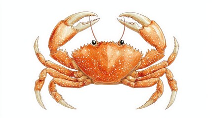 Detailed Illustration of an Orange Crab with Claws on a White Background