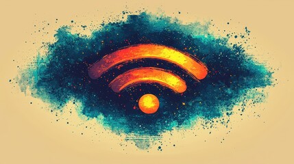 Vibrant Abstract Art Depicting Wireless Signal Symbol with Colorful Splashes and Texture