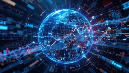 Fototapeta premium A futuristic visualization of global digital financial analysis data