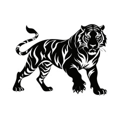 Fototapeta premium tiger on white background, Roaring Tiger Silhouette Vector | Tribal Wild Animal Design Clipart
