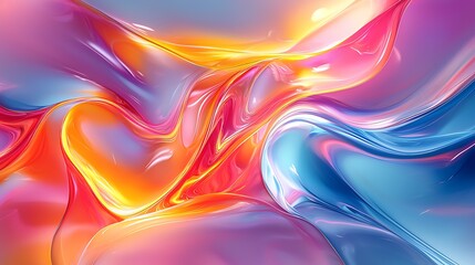 Fototapeta premium A mesmerizing abstract fluid art background with vibrant swirling colors, a glass-like texture, and a dynamic flow. The light reflections create a sense of depth and movement