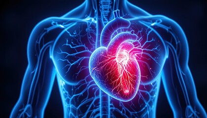 A human anatomy illustration of the heart and circulatory system
