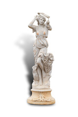 Fototapeta premium A broken dirty white statue of a woman isolated on white background. This has clipping path.