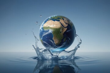 Earth Globe Splashing Into Water Symbolizes Global Water Resources