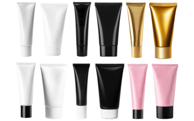 set of cosmetic cream bottles tubes mockup on transparent background