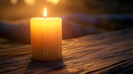 Candlelight on weathered wood