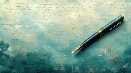Elegant Fountain Pen and Vintage Paper Background with Artistic Brush Strokes