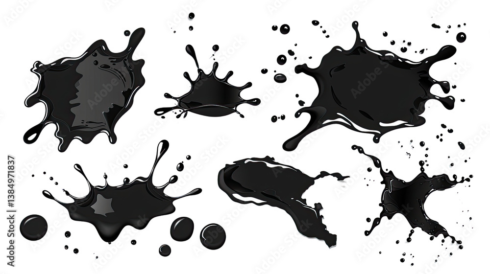 Aufkleber ink splatters: a collection of dynamic and irregular ink splatters in a photorealistic, high-resolut
