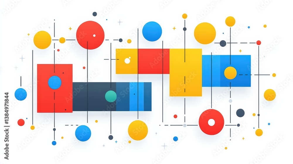 Poster modern abstract geometric design with colorful circles and rectangles on white background