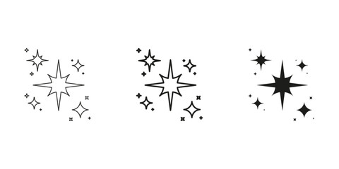 Sparkle And Star Burst Line And Solid Icon Set. Brightness And Twinkle Symbol Collection. Isolated Vector Illustration