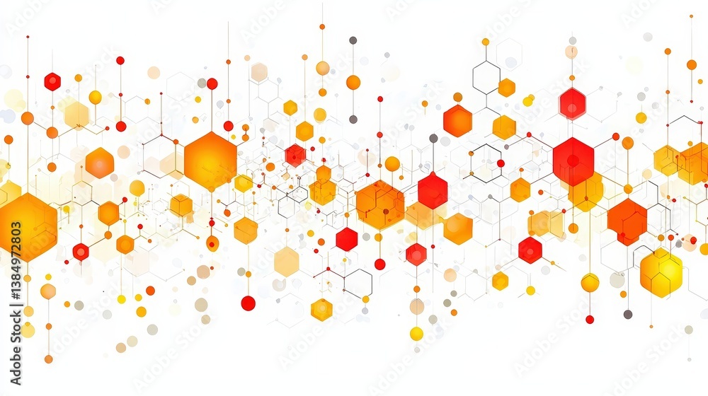 Poster abstract colorful design with geometric shapes and patterns in warm tones of yellow and orange