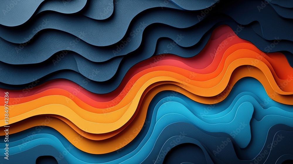 Poster abstract colorful layered background with waves and curves in vibrant shades and textures