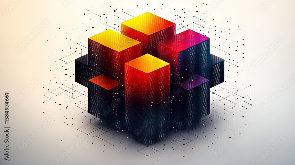 Poster vibrant abstract geometric shapes with gradients and dots in a modern design composition