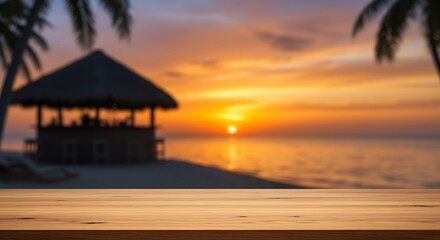 Fototapeta premium Sunset Oasis: Beachside Bliss AI Generated