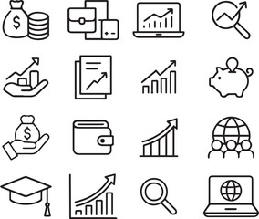 Business and finance icon set with symbols for web charts and office use