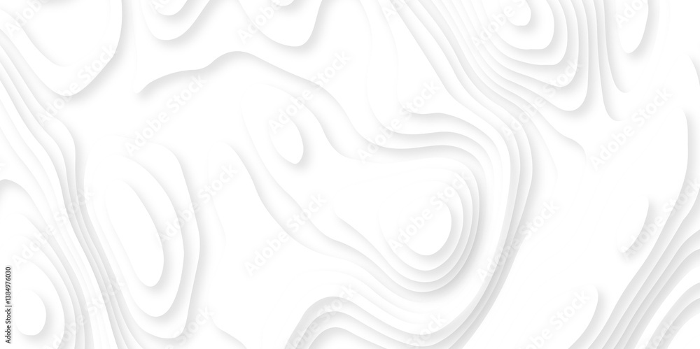 Poster abstract white paper cut background with lines. background of the topographic map. white wave paper 