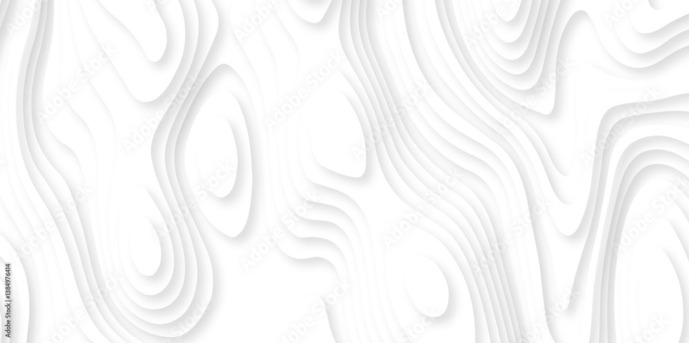 Poster abstract white paper cut background with lines. background of the topographic map. white wave paper 