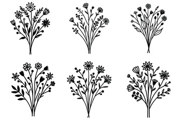 minimalist botanical sketch of a wildflower bouque